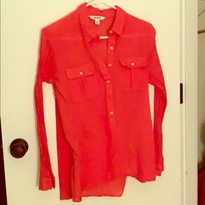 Coral half-button blouse